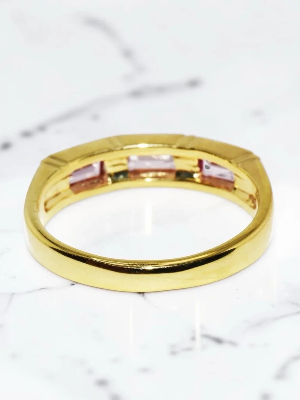 Pink Sapphire 3 Stone Band Gold Over Sterling Silver Lab Created Emerald Cut
